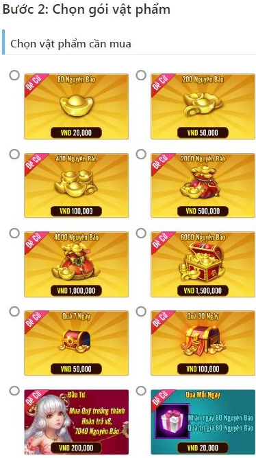Cách nạp các gói nguyên bảo trong Võ Lâm Truyền Kỳ Mobile Cách nạp các gói nguyên bảo trong Võ Lâm Truyền Kỳ Mobile