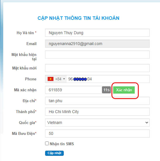 Hướng dẫn xác thực số điện thoại bảo vệ tài khoản tại Tiengame.com